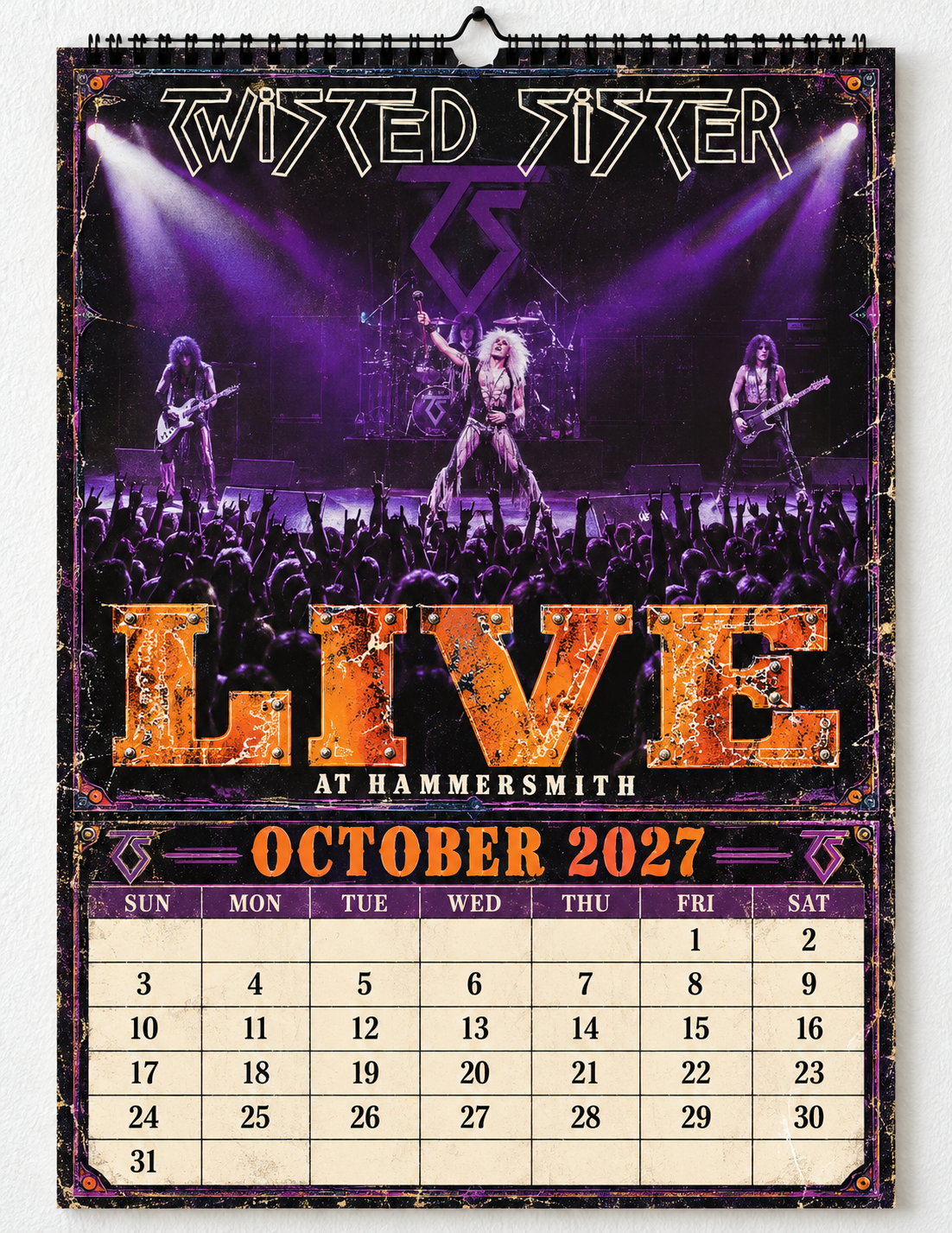 2027 Twisted Sister Album Covers Wall Calendar - Spiral Bound Vintage Heavy Metal Collector's Calendar - Unique Christmas Stocking Stuffer & Birthday Gift
