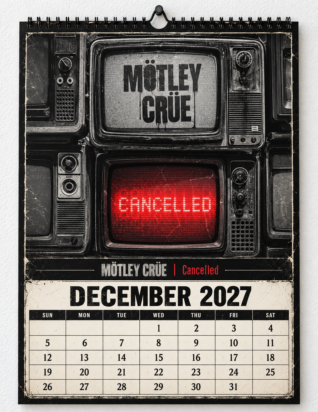 2027 Mötley Crüe Album Covers Wall Calendar - Spiral Bound Vintage Glam Metal Collector's Calendar - Unique Christmas Stocking Stuffer & Birthday Gift