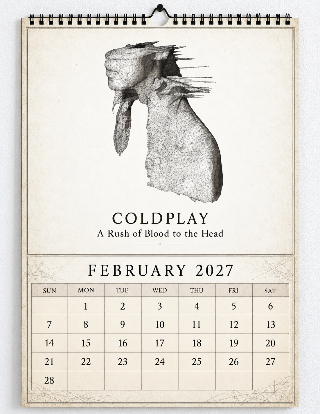 2027 Coldplay Album Covers Wall Calendar - Spiral Bound Vintage Alternative Rock Collector's Calendar - Unique Christmas Stocking Stuffer & Birthday Gift
