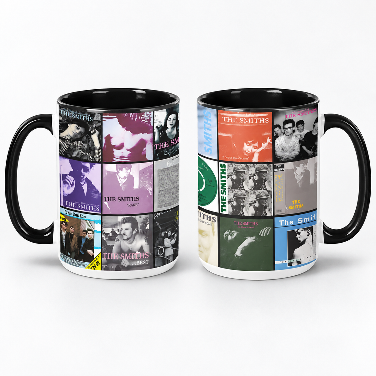 The Smiths Black Two-Tone Accent Coffee Mug - Classic Rock Band Album Covers Collage Mug