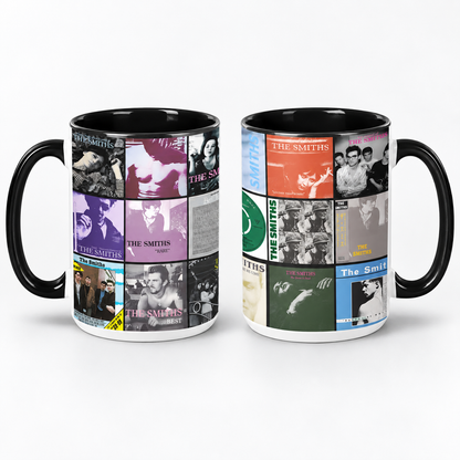 The Smiths Black Two-Tone Accent Coffee Mug - Classic Rock Band Album Covers Collage Mug