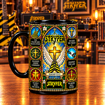 Stryper Stained Glass Art Mug – Christian Metal Black Ceramic Coffee Cup,  Unique Gift for Stryper Fans