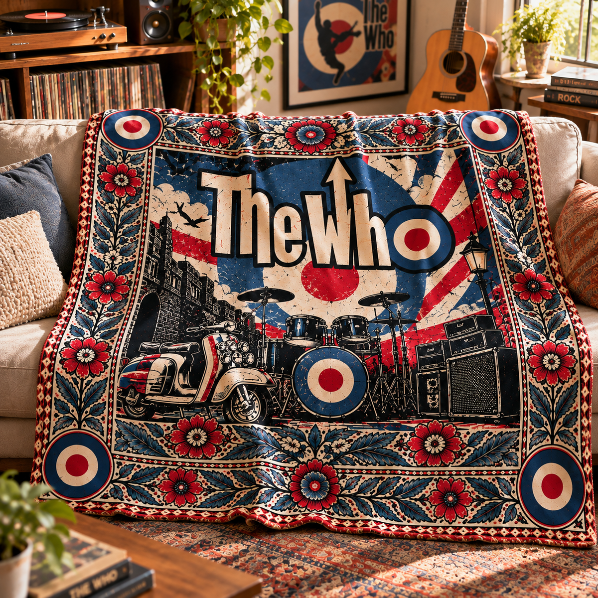 The Who Sherpa Throw Blanket - Mod Target & Scooter Drum Kit Soft Cover - British Classic Rock Band Fan Unique Gift Idea