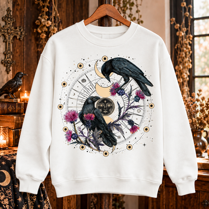 Celestial Raven Sweater, Gothic Crow Moon Sweatshirt, Witchy Raven Crewneck, Mystical Floral Sweater, Dark Academia Bird Gift
