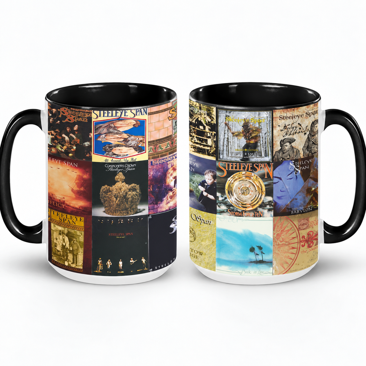 Steeleye Span Black Two-Tone Accent Coffee Mug - Classic Band Album Covers Collage Mug
