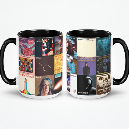 Todd Rundgren Black Two-Tone Accent Coffee Mug - Classic Rock Band Album Covers Collage Mug