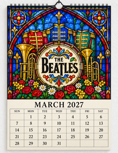 The Beatles 2027 Stained Glass Calendar – Vintage Beatles Wall Calendar, Music Lover Gift