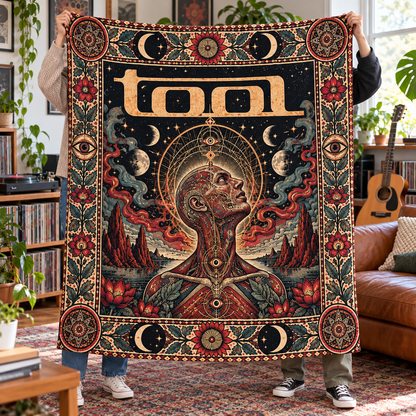 Tool Band Sherpa Throw Blanket - Sacred Geometry & Third Eye Art Soft Cover - Progressive Metal Rock Fan Unique Gift Idea