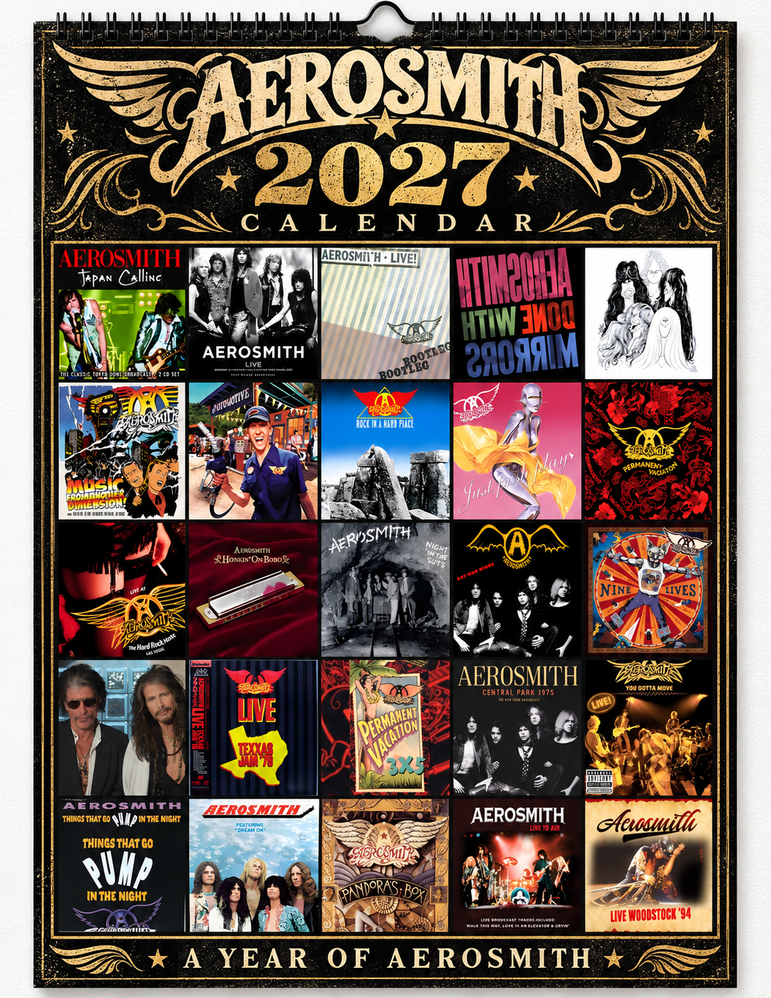 2027 Aerosmith Album Covers Wall Calendar - Spiral Bound Vintage Hard Rock Collector's Calendar - Unique Christmas Stocking Stuffer & Birthday Gift