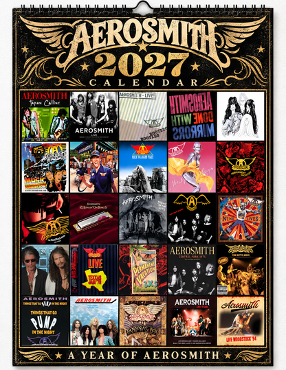 2027 Aerosmith Album Covers Wall Calendar - Spiral Bound Vintage Hard Rock Collector's Calendar - Unique Christmas Stocking Stuffer & Birthday Gift