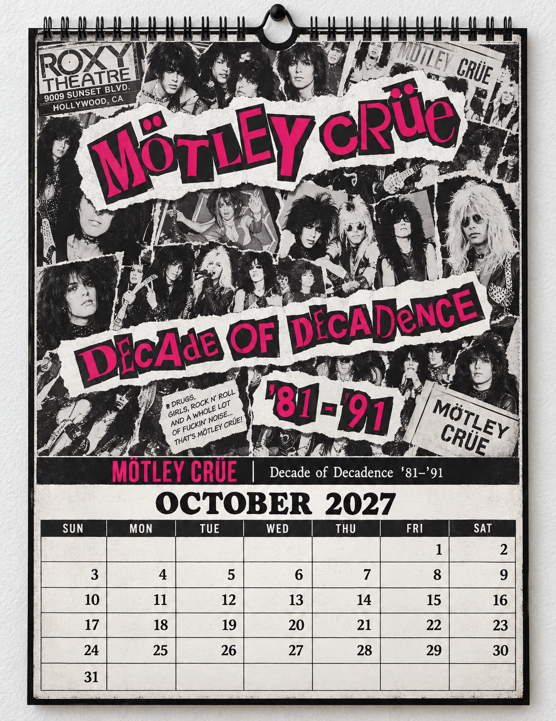 2027 Mötley Crüe Album Covers Wall Calendar - Spiral Bound Vintage Glam Metal Collector's Calendar - Unique Christmas Stocking Stuffer & Birthday Gift