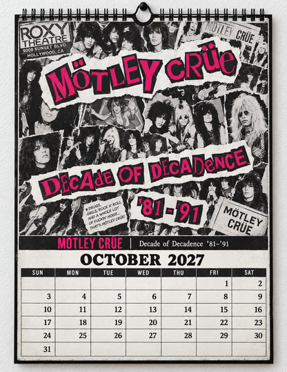 2027 Mötley Crüe Album Covers Wall Calendar - Spiral Bound Vintage Glam Metal Collector's Calendar - Unique Christmas Stocking Stuffer & Birthday Gift
