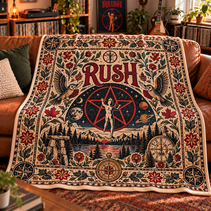Rush Band Sherpa Throw Blanket - Starman 2112 & Fly By Night Owl Soft Cover - Progressive Rock Music Fan Unique Gift Idea