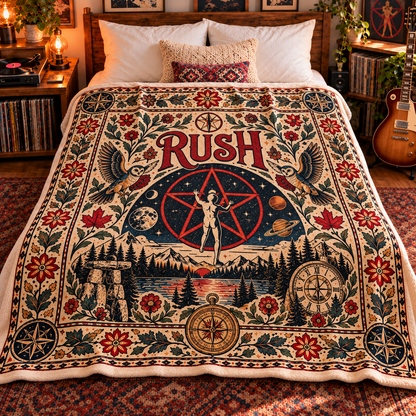 Rush Band Sherpa Throw Blanket - Starman 2112 & Fly By Night Owl Soft Cover - Progressive Rock Music Fan Unique Gift Idea