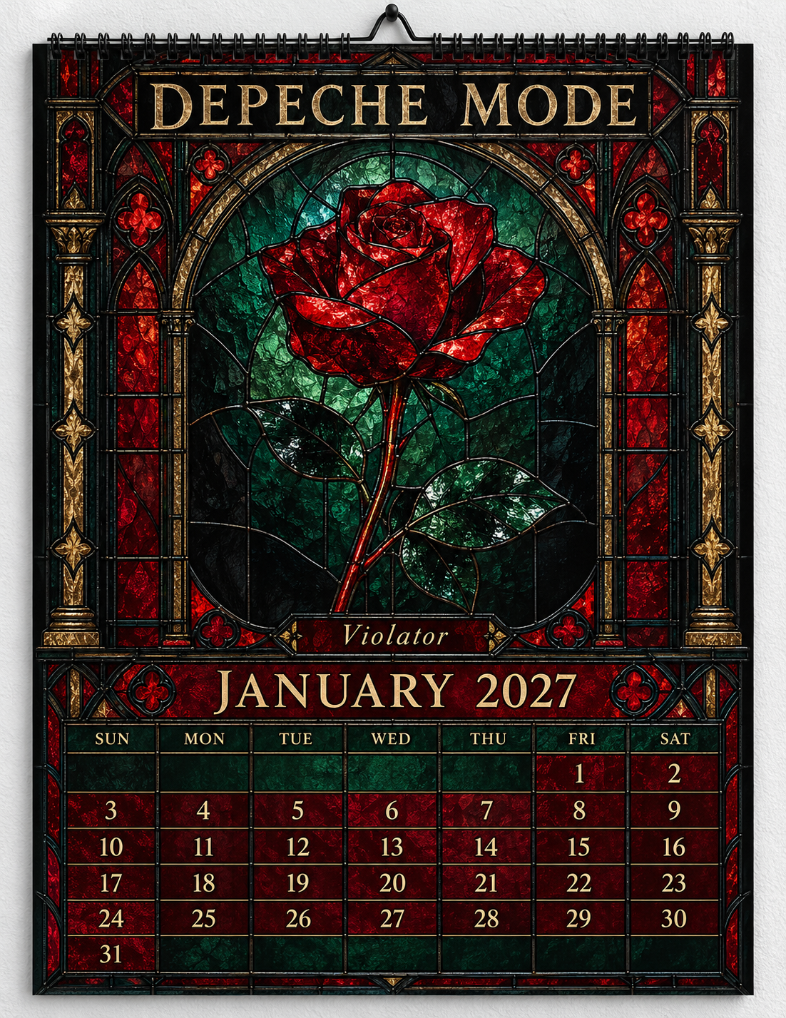 Depeche Mode Album Covers Stained Glass Wall Calendar - 2027 Synth-Pop Legends Collector's Edition - Perfect Gift for Rock Fans