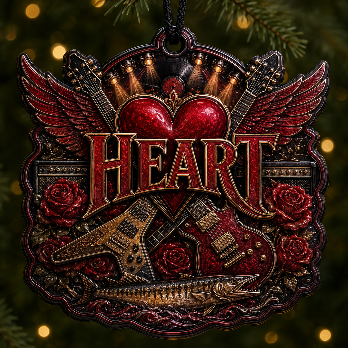Heart High-Definition 3D Print Ornament – Winged Logo and Barracuda Gift for Fans