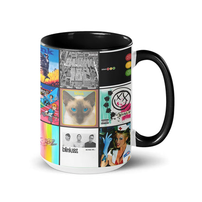 Blink 182 Black Two-Tone Accent Coffee Mug - Classic Rock Band Album Covers Collage Mug