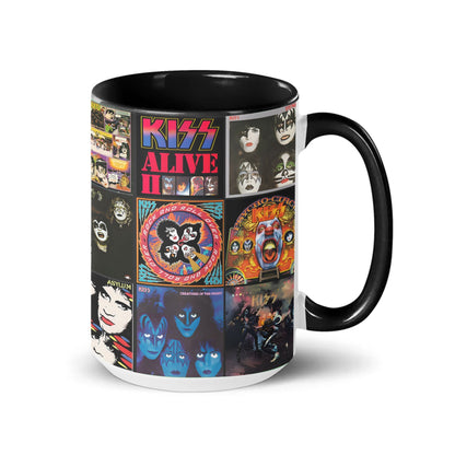 KISS Black Two-Tone Accent Coffee Mug - Classic Rock Band Album Covers Collage Mug