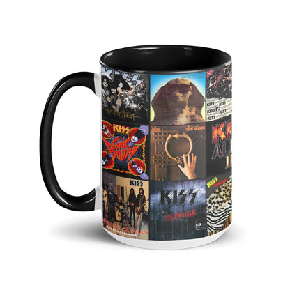 KISS Black Two-Tone Accent Coffee Mug - Classic Rock Band Album Covers Collage Mug