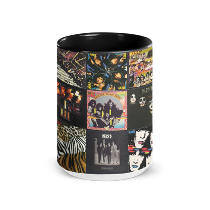 KISS Black Two-Tone Accent Coffee Mug - Classic Rock Band Album Covers Collage Mug