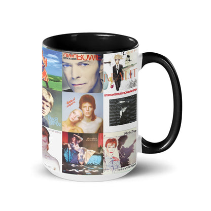 David Bowie Black Two-Tone Accent Coffee Mug - Classic Rock Band Album Covers Collage Mug