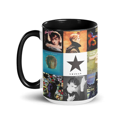 David Bowie Black Two-Tone Accent Coffee Mug - Classic Rock Band Album Covers Collage Mug