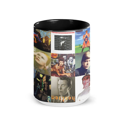 David Bowie Black Two-Tone Accent Coffee Mug - Classic Rock Band Album Covers Collage Mug