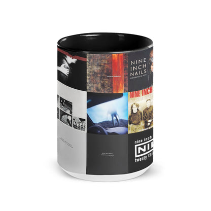 Nine Inch Nails Black Two-Tone Accent Coffee Mug - Classic Band Album Covers Collage Mug