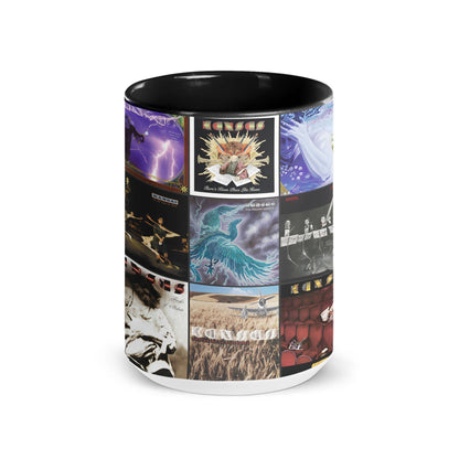 Kansas Black Two-Tone Accent Coffee Mug - Classic Rock Band Album Covers Collage Mug