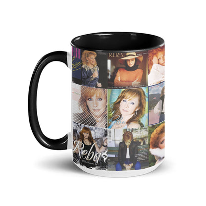 Reba McEntire Black Two-Tone Accent Coffee Mug - Classic Band Album Covers Collage Mug