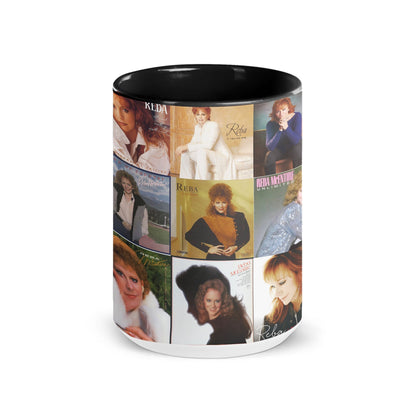 Reba McEntire Black Two-Tone Accent Coffee Mug - Classic Band Album Covers Collage Mug