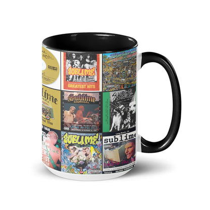 Sublime Black Two-Tone Accent Coffee Mug - Classic Rock Band Album Covers Collage Mug