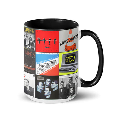 Kraftwerk Black Two-Tone Accent Coffee Mug - Classic Rock Band Album Covers Collage Mug