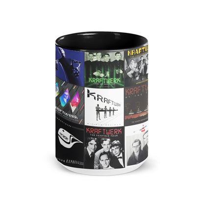 Kraftwerk Black Two-Tone Accent Coffee Mug - Classic Rock Band Album Covers Collage Mug