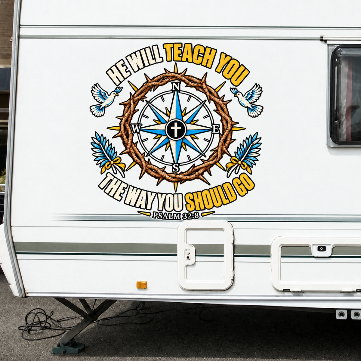 Psalm 32:8 RV Decal, Christian Camper Door Sticker, He Will Teach You The Way You Should Go, Faith Travel Trailer Decor, Christian RV Gift