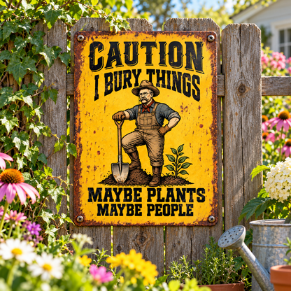 Theodore Roosevelt Garden Metal Sign, Caution I Bury Things Maybe Plants Maybe People, Funny Gardener Yard Decor, Rustic Outdoor Gift