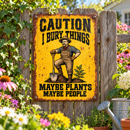 Theodore Roosevelt Garden Metal Sign, Caution I Bury Things Maybe Plants Maybe People, Funny Gardener Yard Decor, Rustic Outdoor Gift