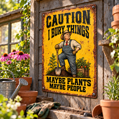 Donald Trump Garden Metal Sign, Caution I Bury Things Maybe Plants Maybe People, Funny Gardener Yard Decor, Rustic Outdoor Sign