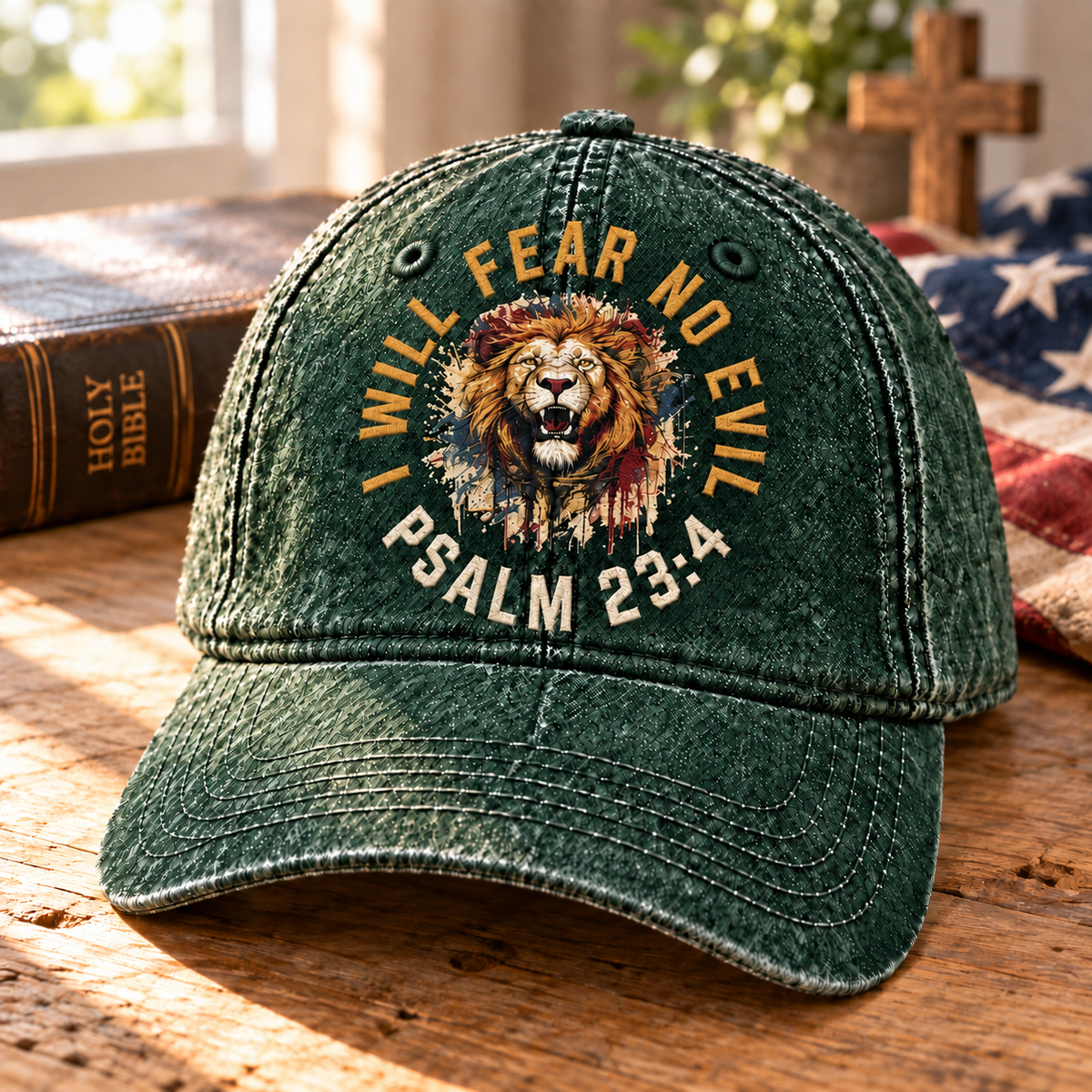 Psalm 23:4 Christian Denim Cap, I Will Fear No Evil Hat, Lion of Judah Faith Cap, Bible Verse Hat, Christian Gift for Men
