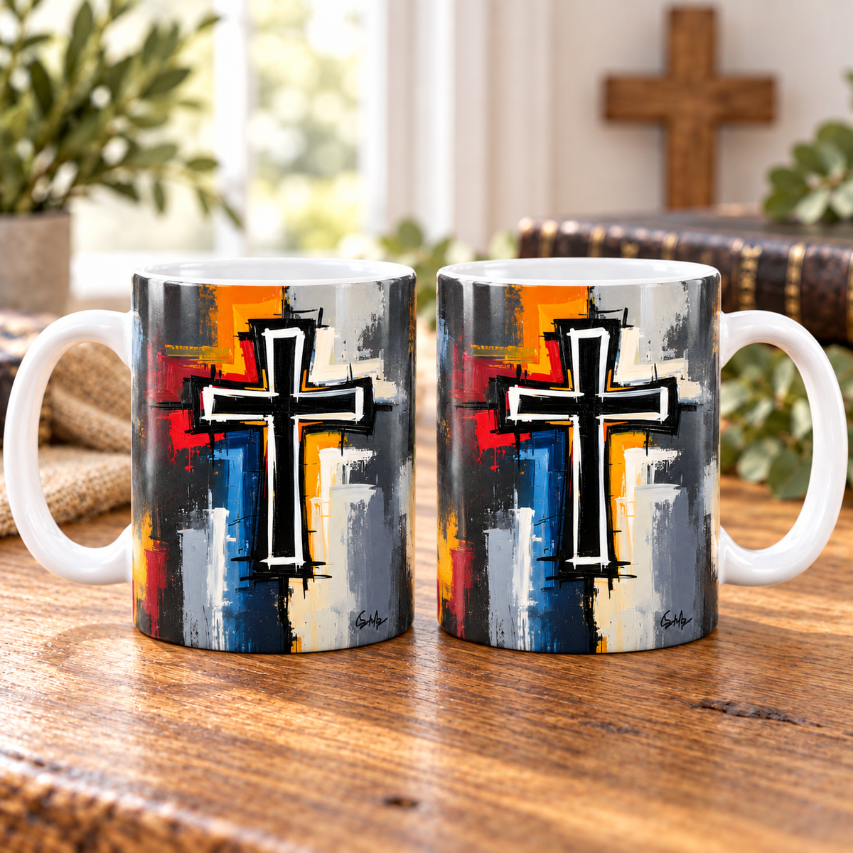 Abstract Cross Christian Mug, Modern Jesus Cross Coffee Cup, Colorful Faith Mug, Contemporary Christian Art, Religious Gift
