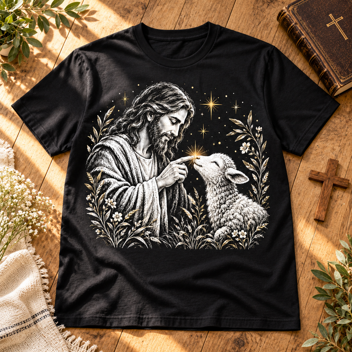 Jesus Good Shepherd Shirt, Christian Lamb T-Shirt, Faith Based Tee, Jesus and Sheep Graphic Shirt, Religious Gift for Christians