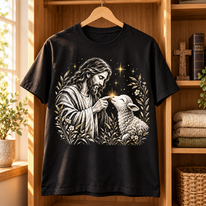 Jesus Good Shepherd Shirt, Christian Lamb T-Shirt, Faith Based Tee, Jesus and Sheep Graphic Shirt, Religious Gift for Christians