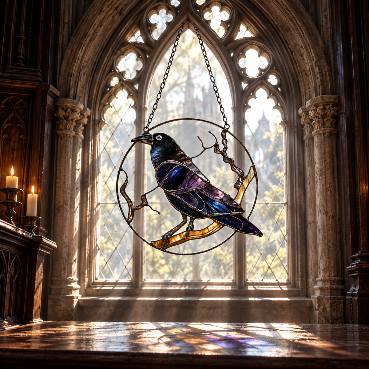 Raven Stained Glass Suncatcher, Gothic Crow Window Hanging, Purple Black Bird Ornament, Witchy Raven Decor, Gothic Gift