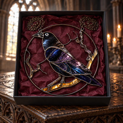 Raven Stained Glass Suncatcher, Gothic Crow Window Hanging, Purple Black Bird Ornament, Witchy Raven Decor, Gothic Gift