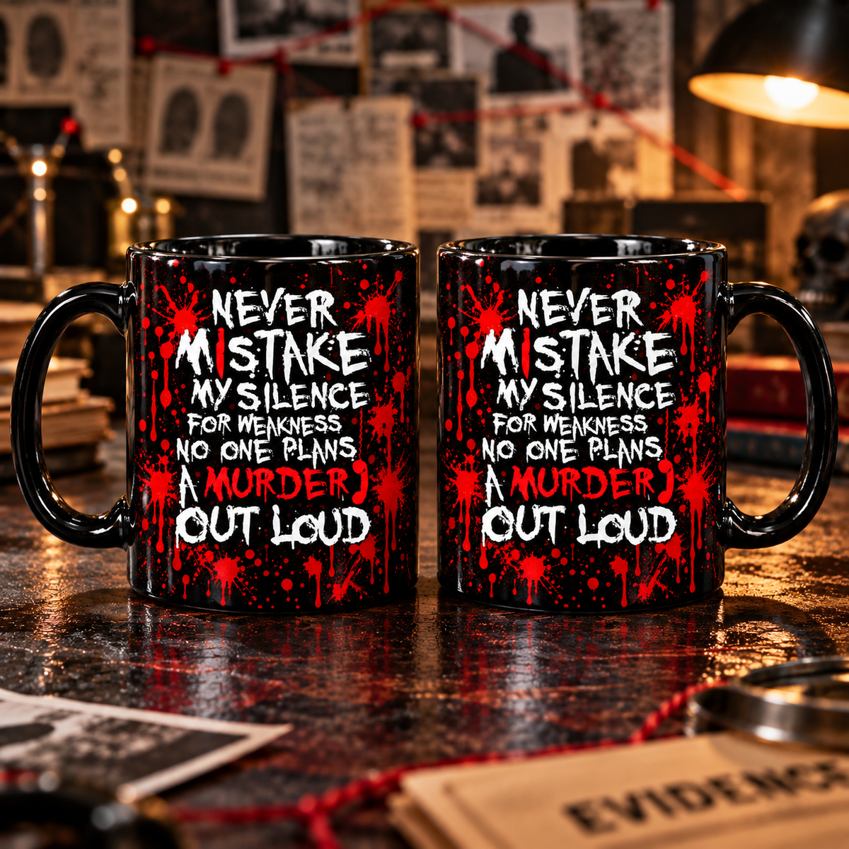 Murder Mystery Mug, Never Mistake My Silence for Weakness Coffee Cup, True Crime Lover Gift, Crime Show Mug, Dark Humor Detective Gift