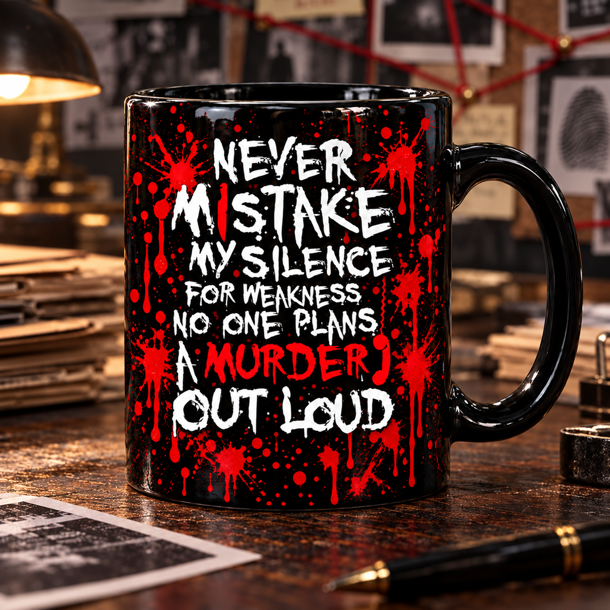 Murder Mystery Mug, Never Mistake My Silence for Weakness Coffee Cup, True Crime Lover Gift, Crime Show Mug, Dark Humor Detective Gift