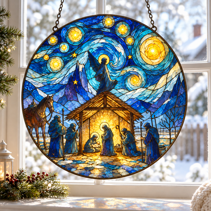 The Nativity Story Stained Glass Suncatcher, Holy Family Christmas Window Hanging, Christian Bethlehem Decor, Religious Christmas Gift