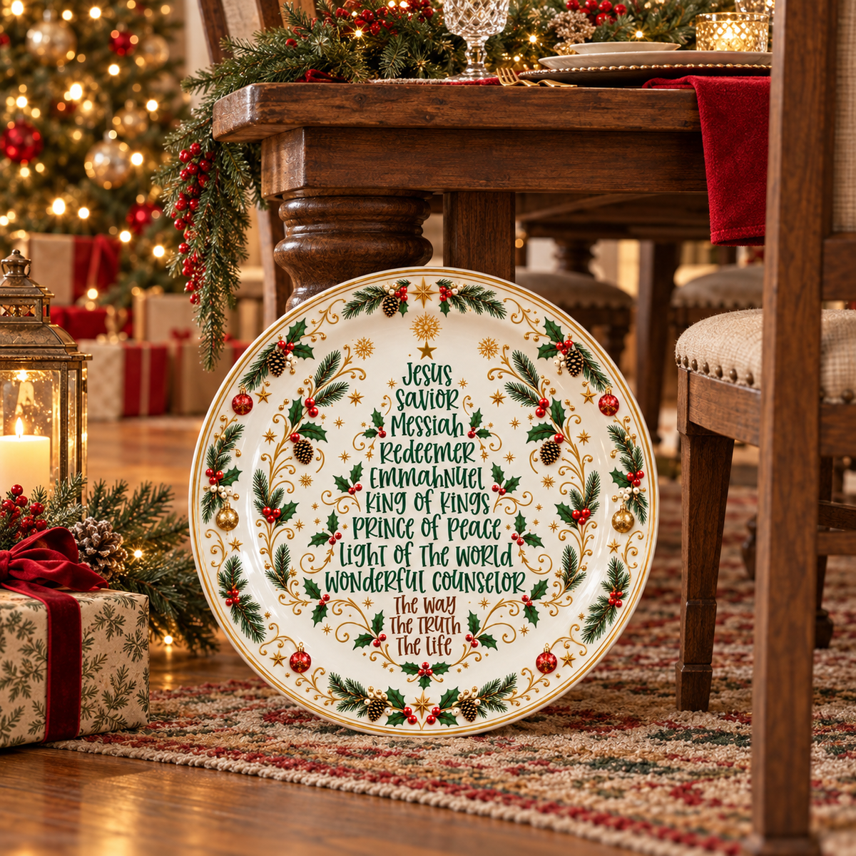 Christian Christmas Ceramic Plate – Jesus Names Decorative Plate, Religious Christmas Decor, Nativity Holiday Serving Plate, Faith-Based Christmas Gift for Family
