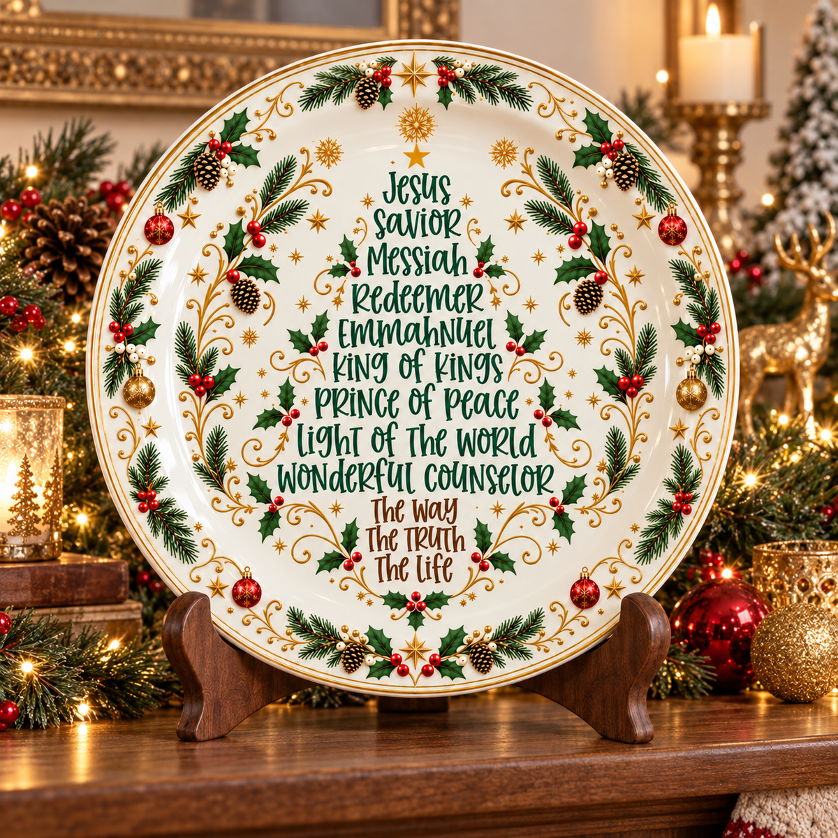 Christian Christmas Ceramic Plate – Jesus Names Decorative Plate, Religious Christmas Decor, Nativity Holiday Serving Plate, Faith-Based Christmas Gift for Family