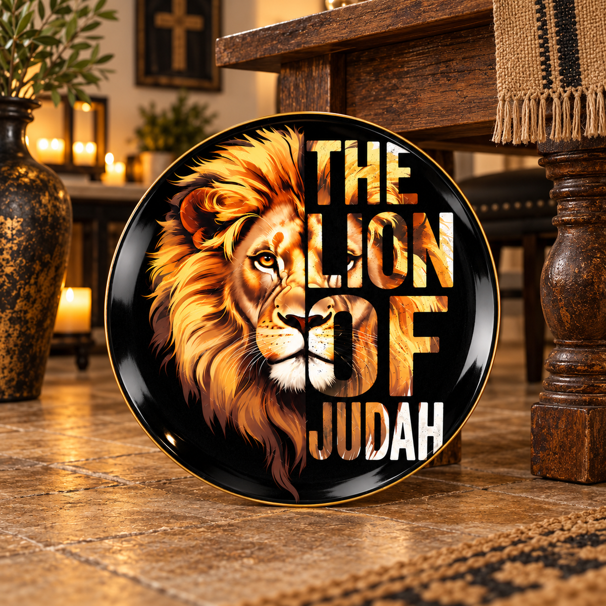 Lion of Judah Ceramic Plate – Christian Lion Wall Decor, Jesus Lion of Judah Decorative Plate, Faith-Based Home Decor, Religious Gift for Christians